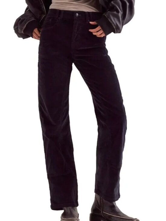 We The Free Pants - We The Free Black Corduroy Risk Taker High Rise Straight Pants Size 26